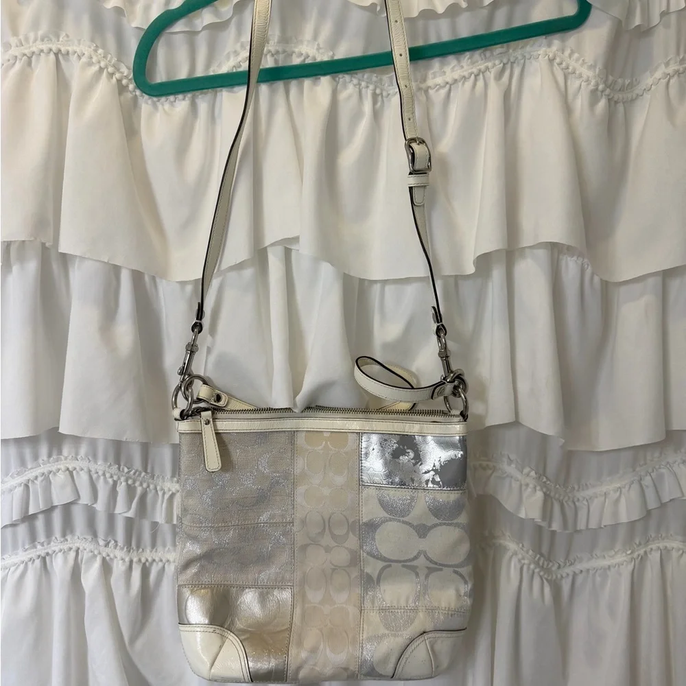 Coach White and Silver Patchwork Shoulder Bag - Picture 2 of 10